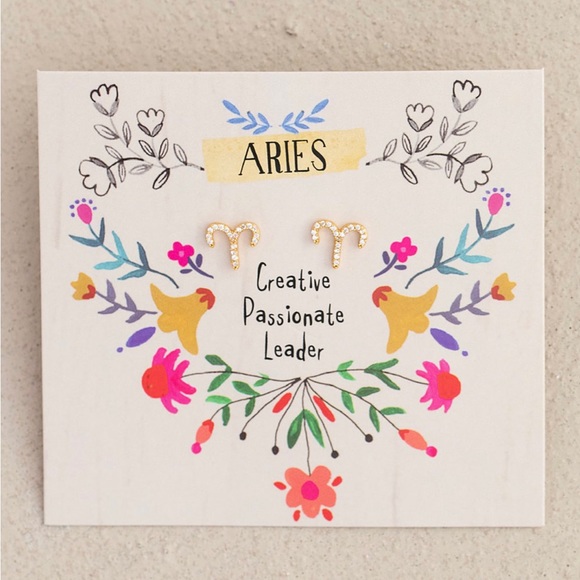 Zodiac Gold Plated Aries Tiny Stud Earrings - Picture 1 of 2